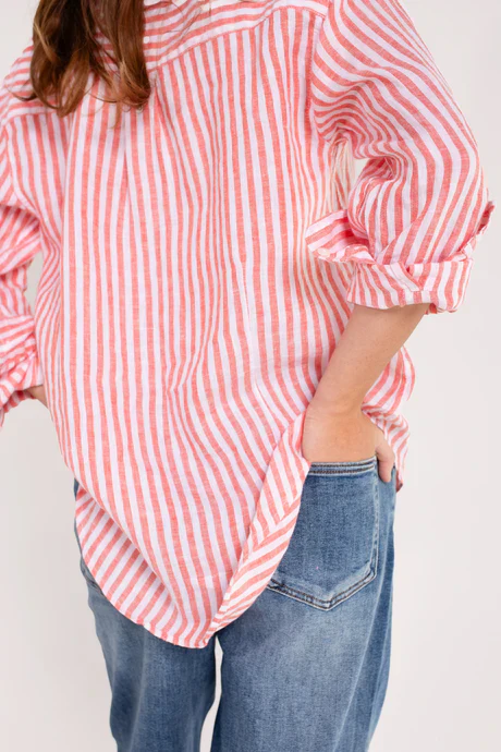 Hut - Boyfriend Red Yarn Dye Stripe Shirt - Image 3