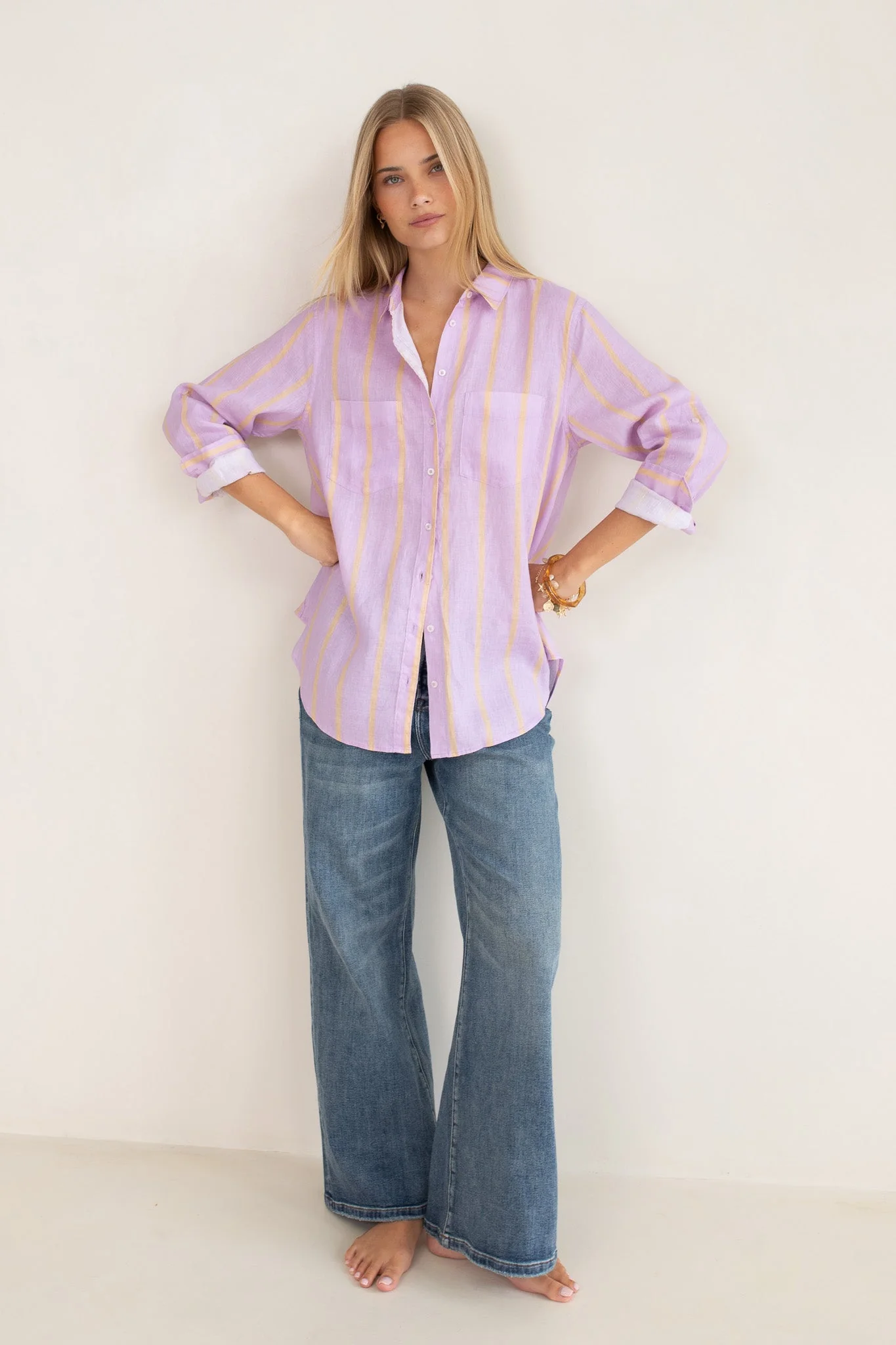 Hut - Boyfriend Shirt Mauve Over Beige - Image 2