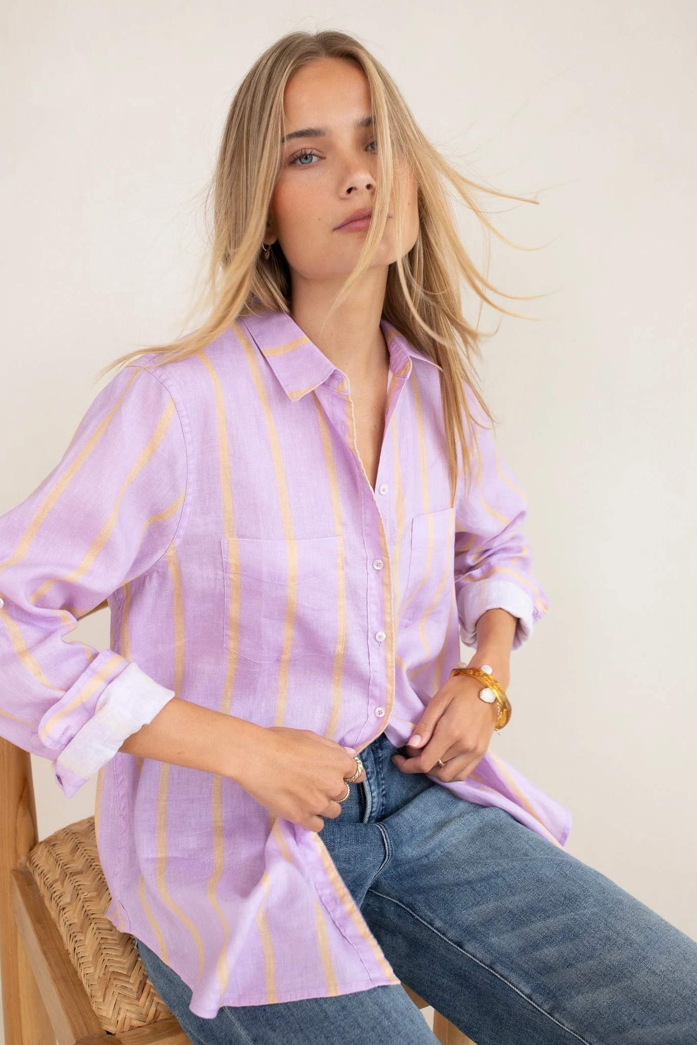 Hut - Boyfriend Shirt Mauve Over Beige - Image 3