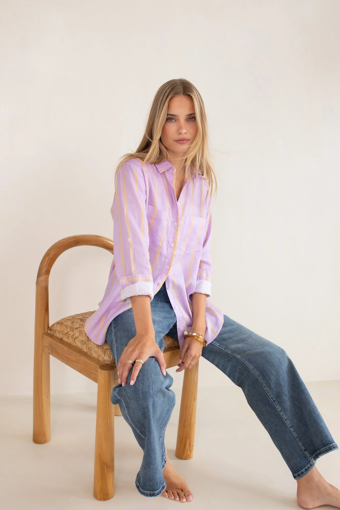 Hut - Boyfriend Shirt Mauve Over Beige - Image 4