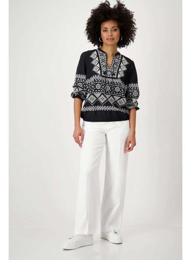 Monari - Round Neck Embroidered Blouse - Image 4