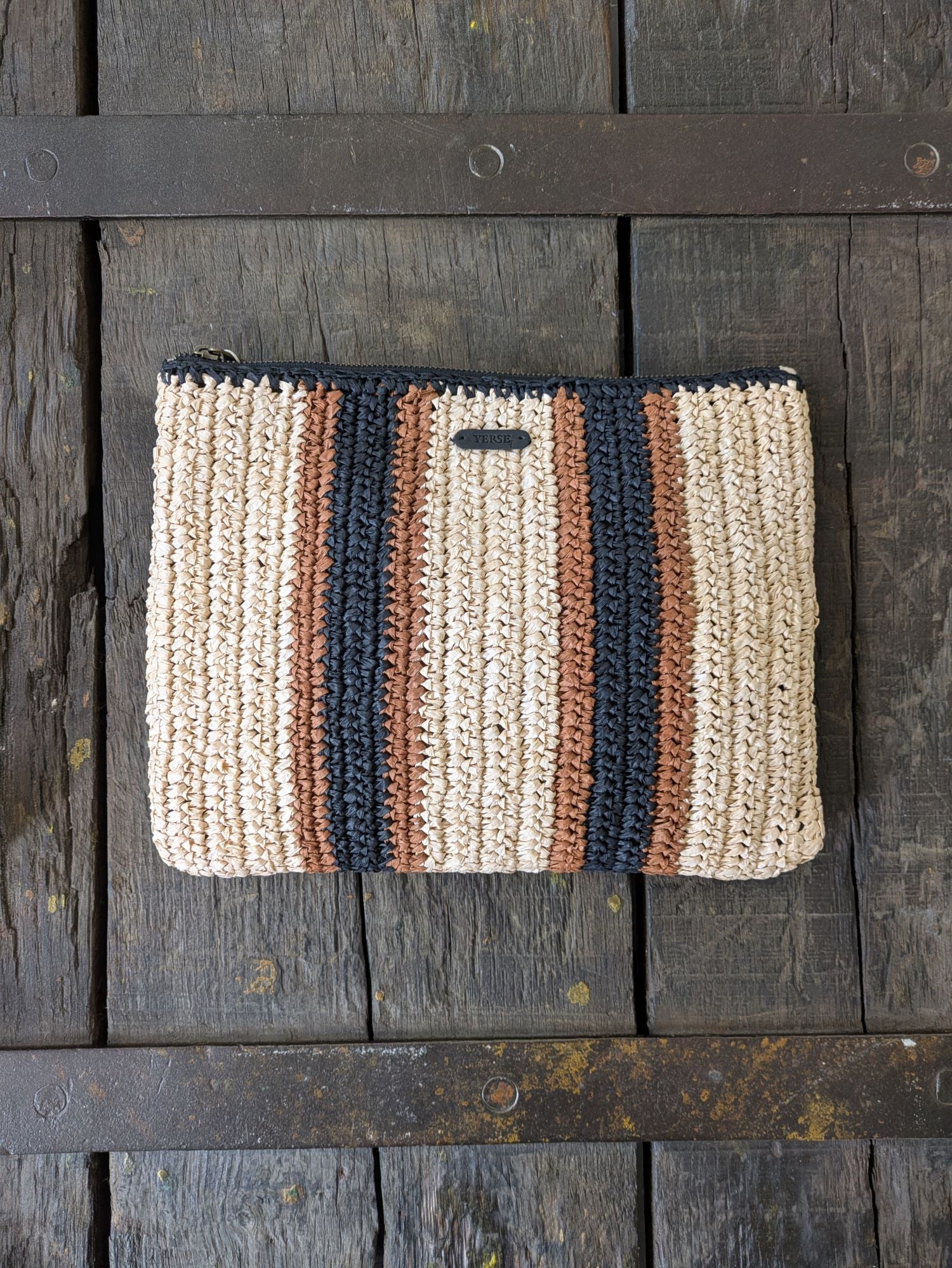 Yerse - Raffia Striped Clutch Bag - Image 3